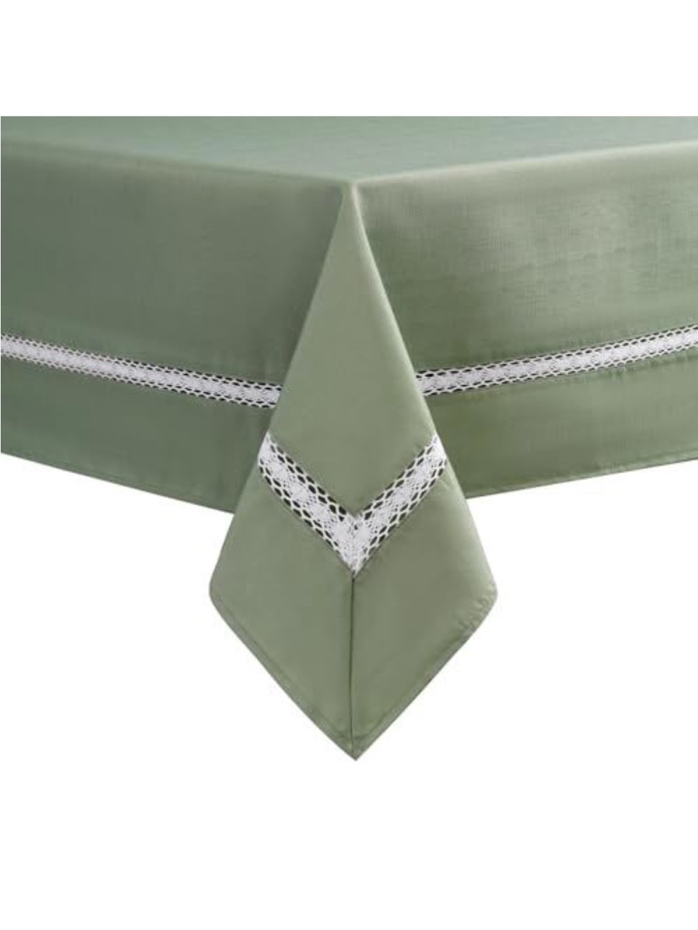 NEW EHouseHome Heavy Duty Fabric Tablecloth w/ Lace, Sage Green. 60x84Inch